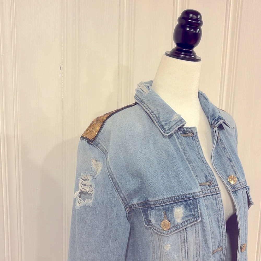 ONLY Great oversized sequin jean jacket - Picture 4 of 4